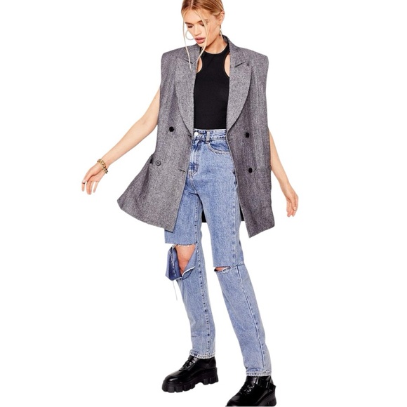 NWOT Nasty Gal Five O'Clock Somewhere Longline Blazer Herringbone Size 6 - Picture 2 of 15